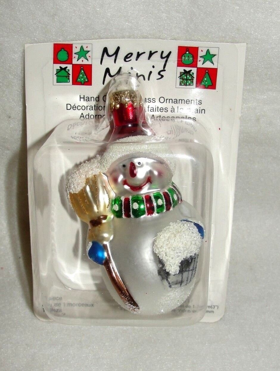 Merry Mini Glass Snowman Christmas Ornament - New in Package