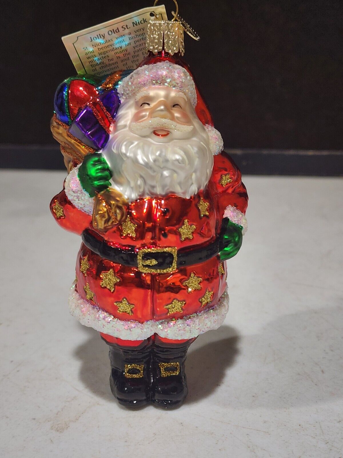 2003 Old World Christmas Jolly St. Nick #40069 Santa Red Coat Gold Stars Toys