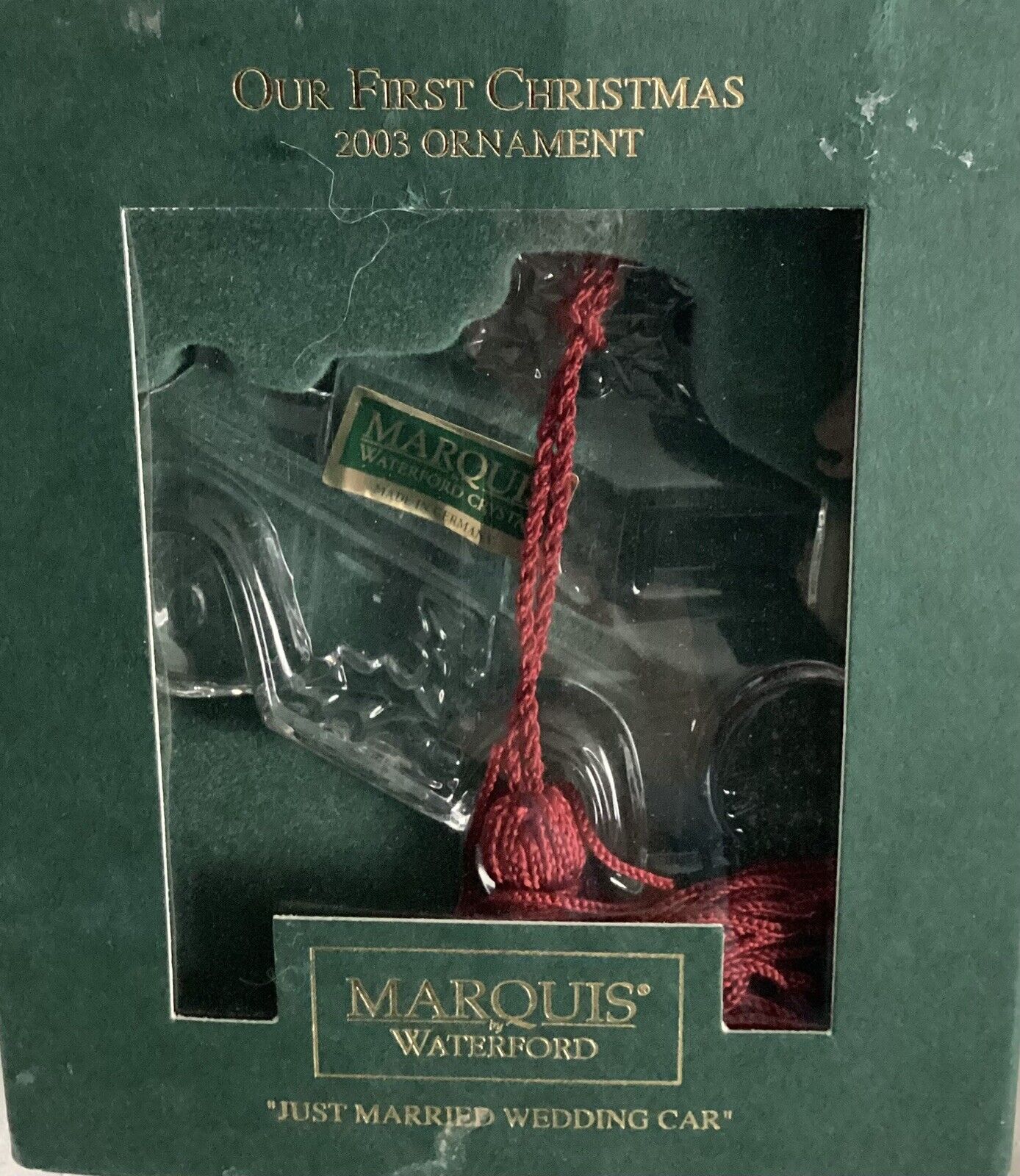 Marquis Waterford First Christmas Just Married Wedding Car Glass 2003 Ornament