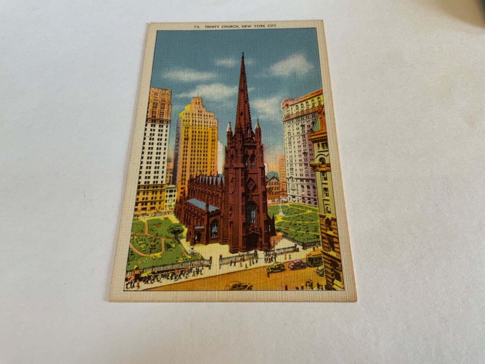 New York City, N.Y. ~ Trinity Church -Broadway -  Linen Vintage Postcard