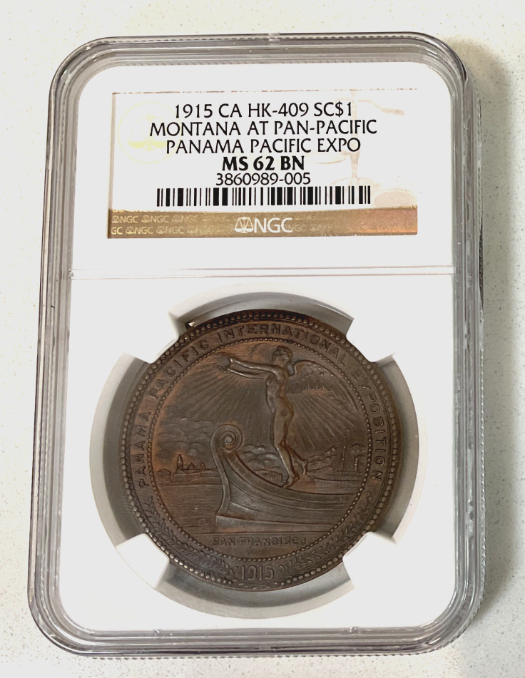 Vintage 1915 $1 Medal Montana at Pan Pacific International Exposition MS 62 BN
