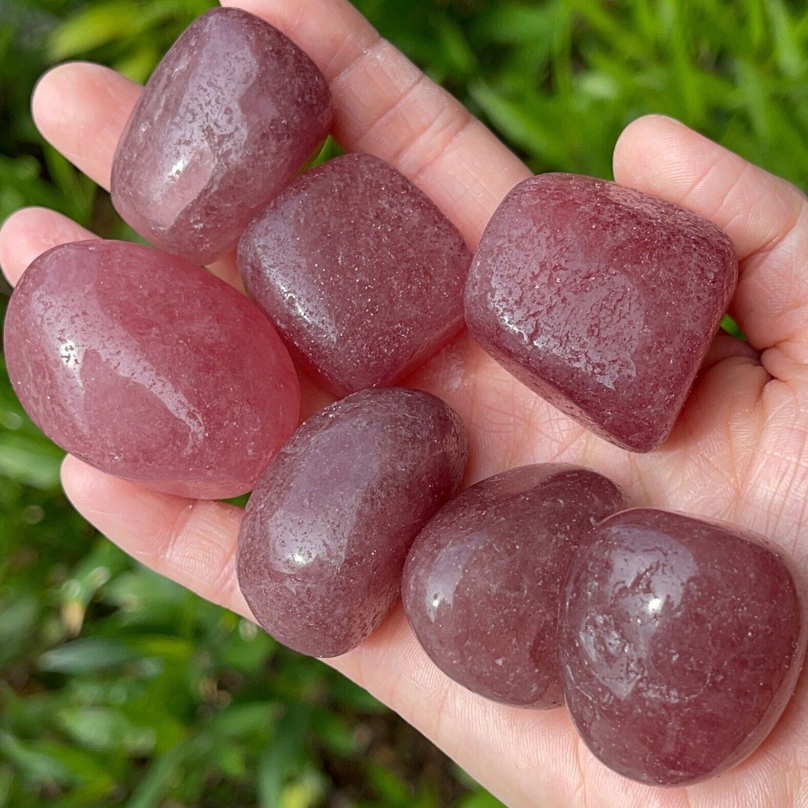 Pink Strawberry Quartz Polished Tumbled Stone Healing Crystal Mineral Rocks Gift