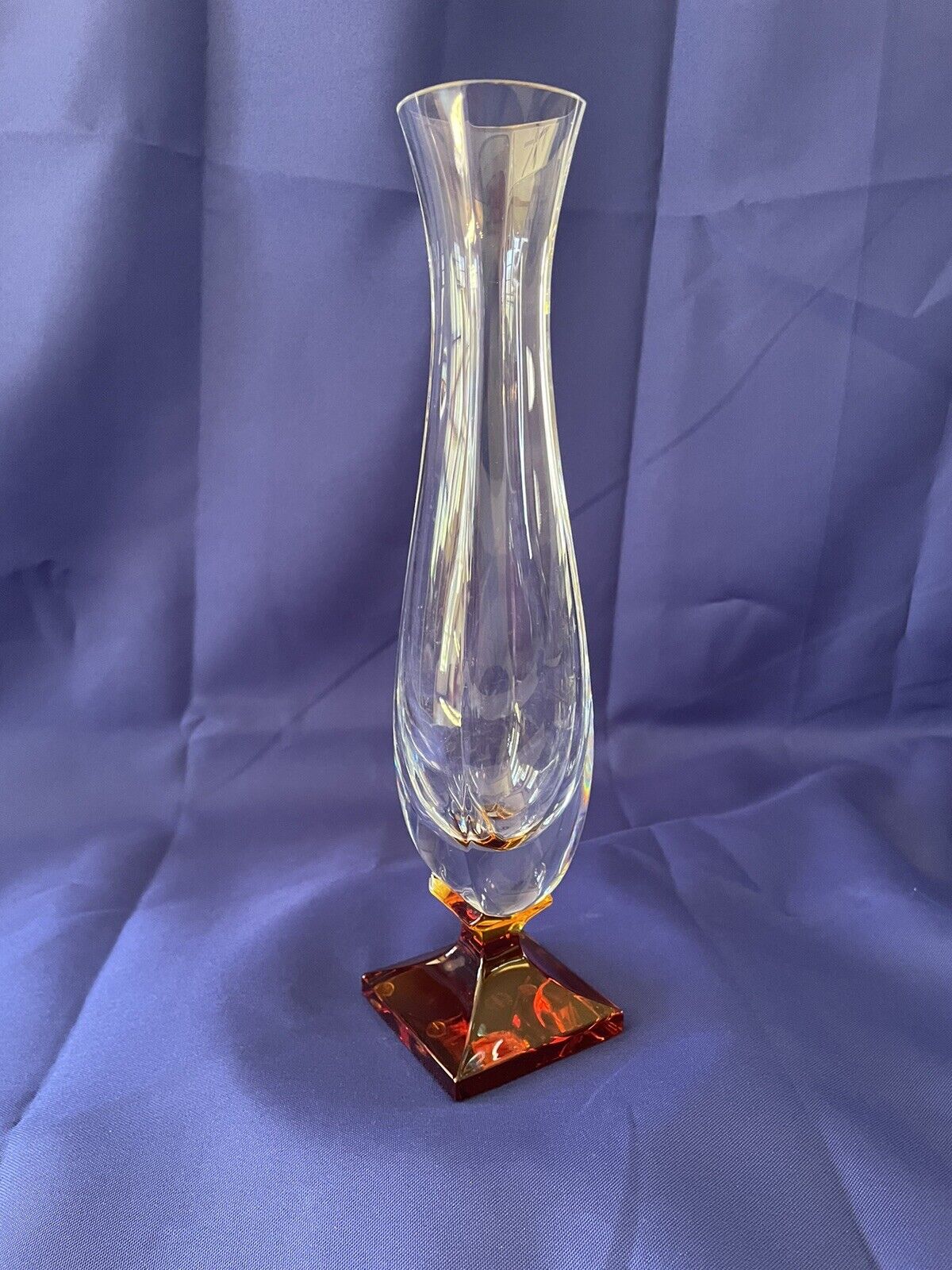 Vintage Sevres Cristal France Clear and Amber Pedestal Vase. Functional Art.