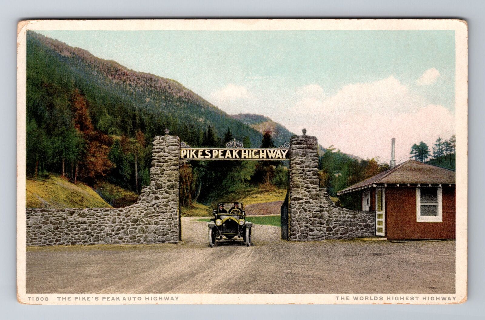 Pikes Peak CO-Colorado, Automobile On Auto Highway, Antique Vintage Postcard