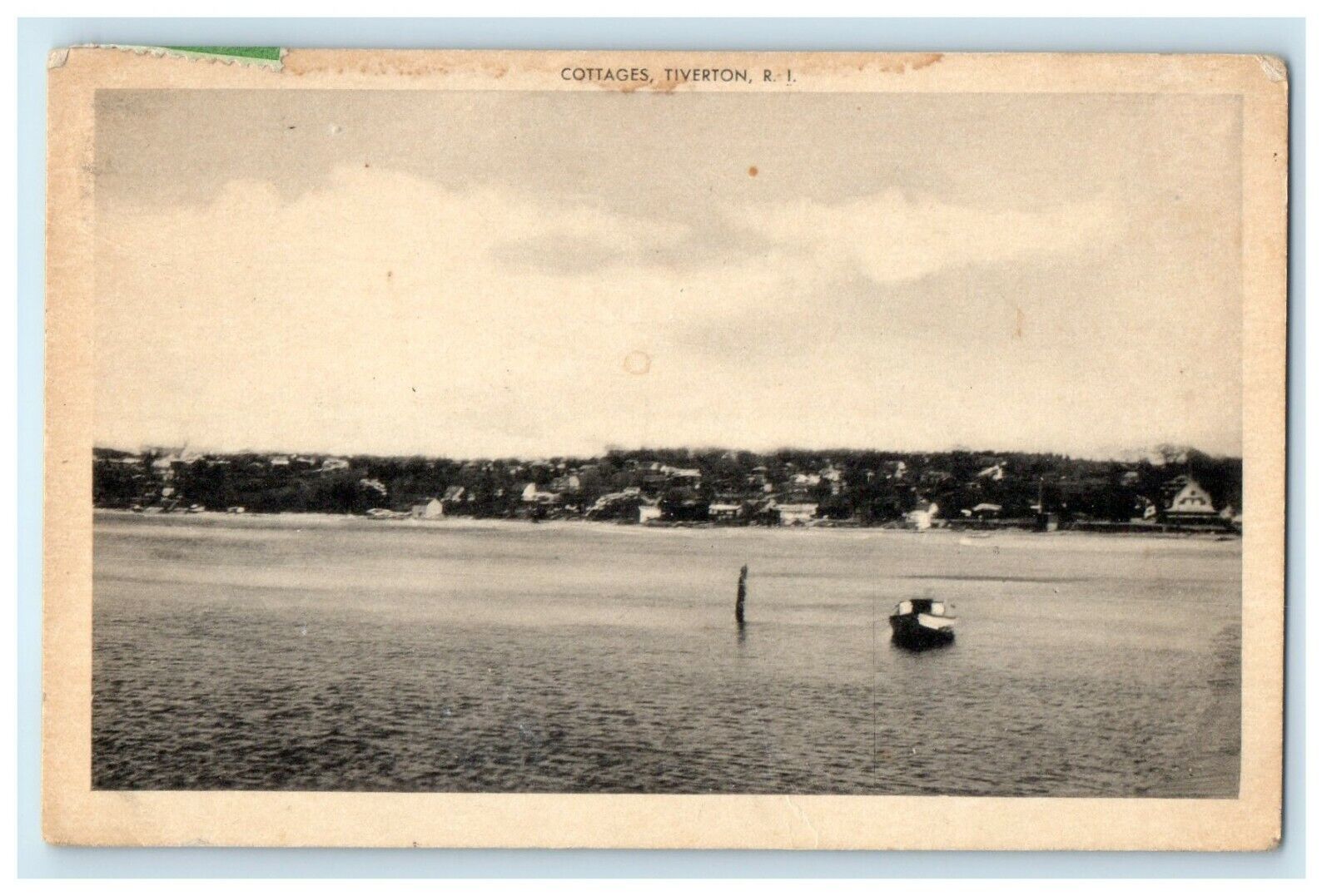 1947 Boat and Cottages, Tiverton, Rhode Island RI Vintage Posted Postcard