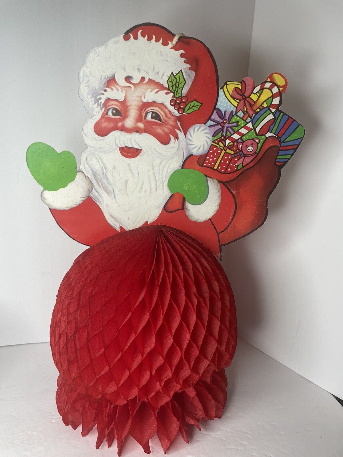 Vintage Santa Claus Honeycomb Christmas Paper Decor 15” MCM Kitsch Table Center