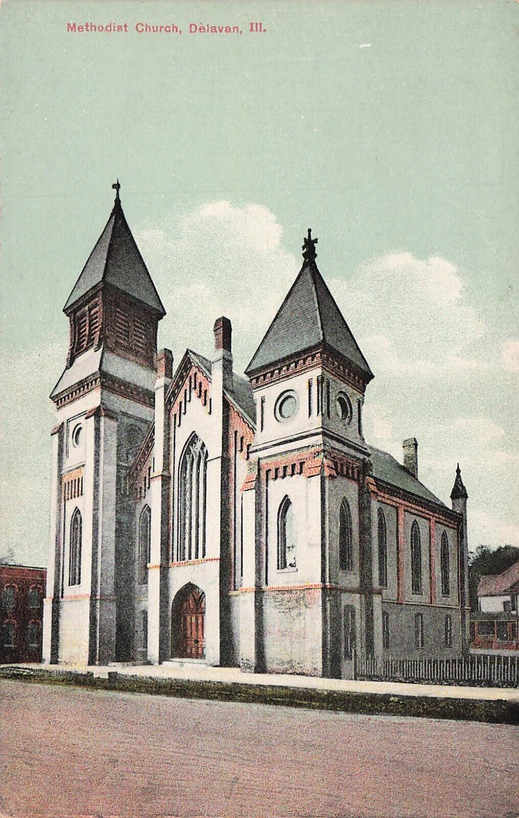 Delavan IL Illinois United Methodist Church Gothic Architecture Vtg Postcard E38