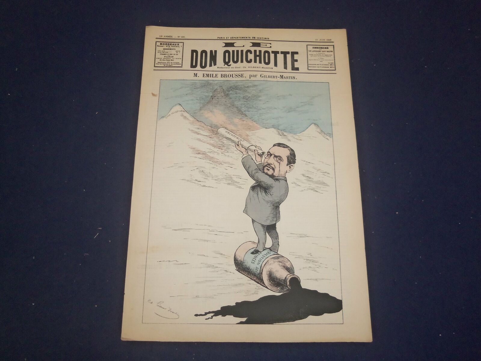 1886 JUNE 19 LE DON QUICHOTTE NEWSPAPER - M. EMILE BROUSSE - FRENCH - FR 3495