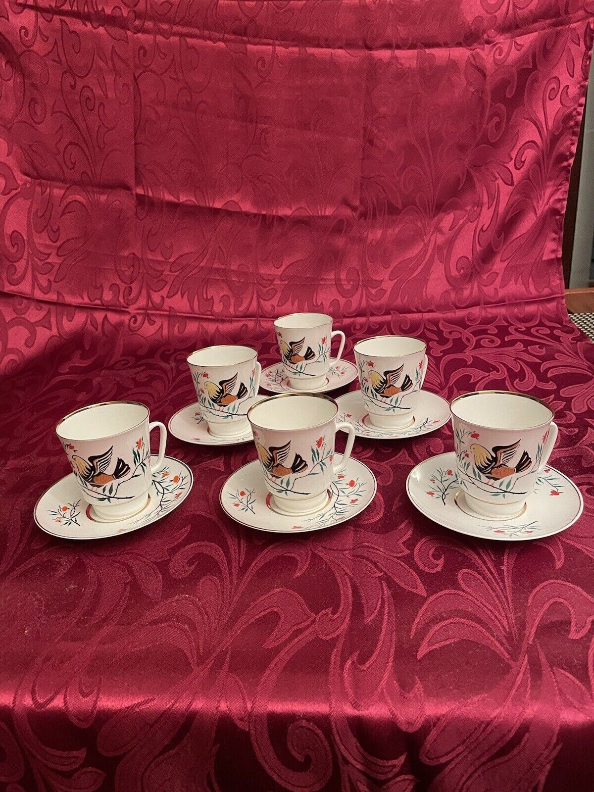 Vintage Russian USSR Porcelain Lomonosov Demitasse Cups and Saucers - Set Of 6