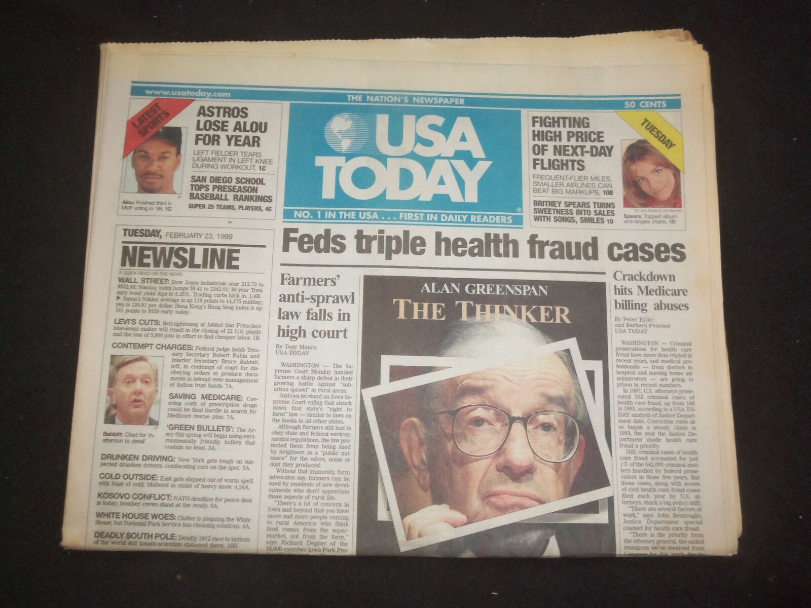1999 FEBRUARY 23 USA TODAY NEWSPAPER - FEDS TRIPLE HEALTH FRAUD CASES - NP 8005