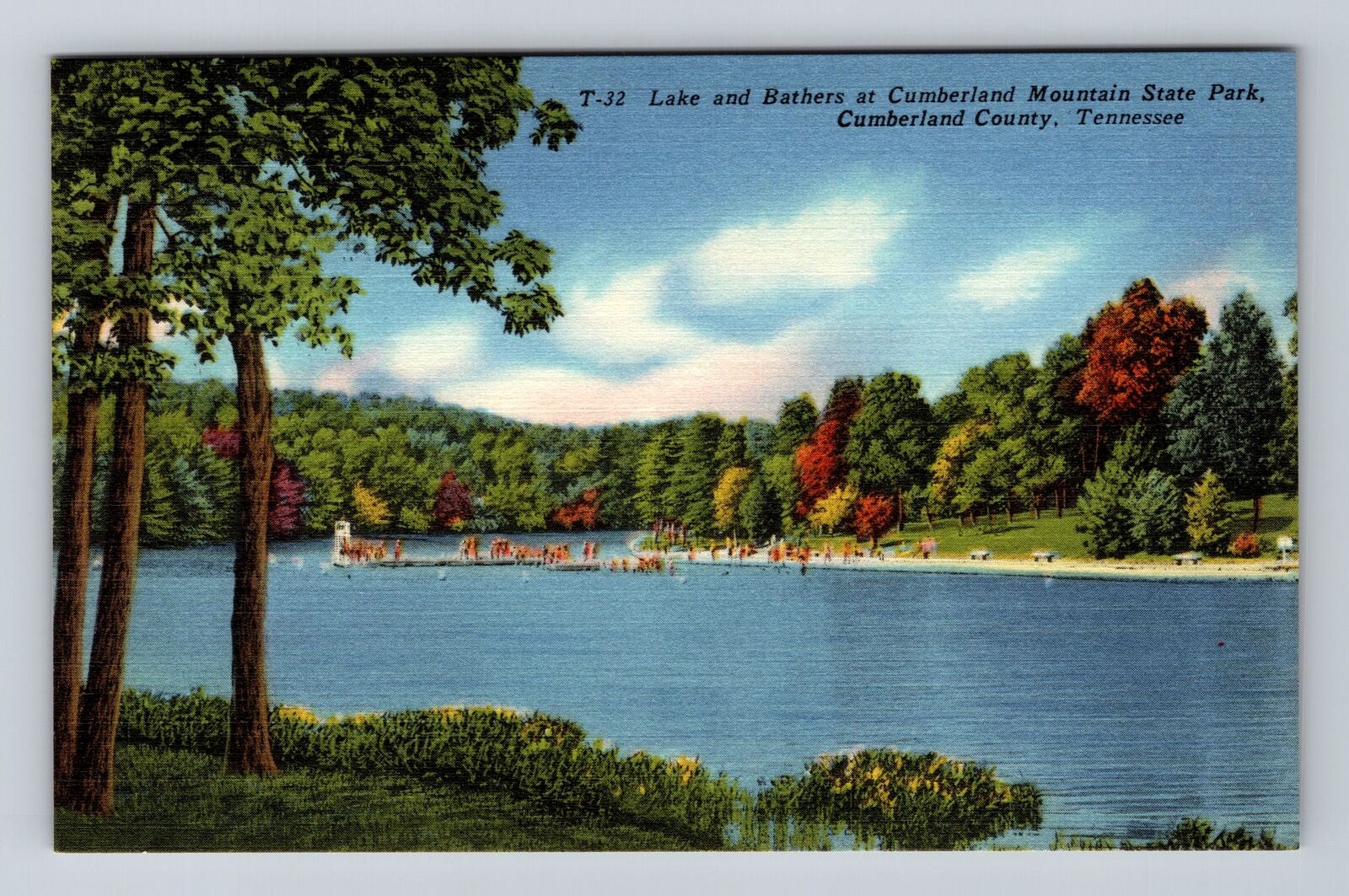 Cumberland Mt State Park TN-Tennessee, Lake and Bathers Vintage Postcard