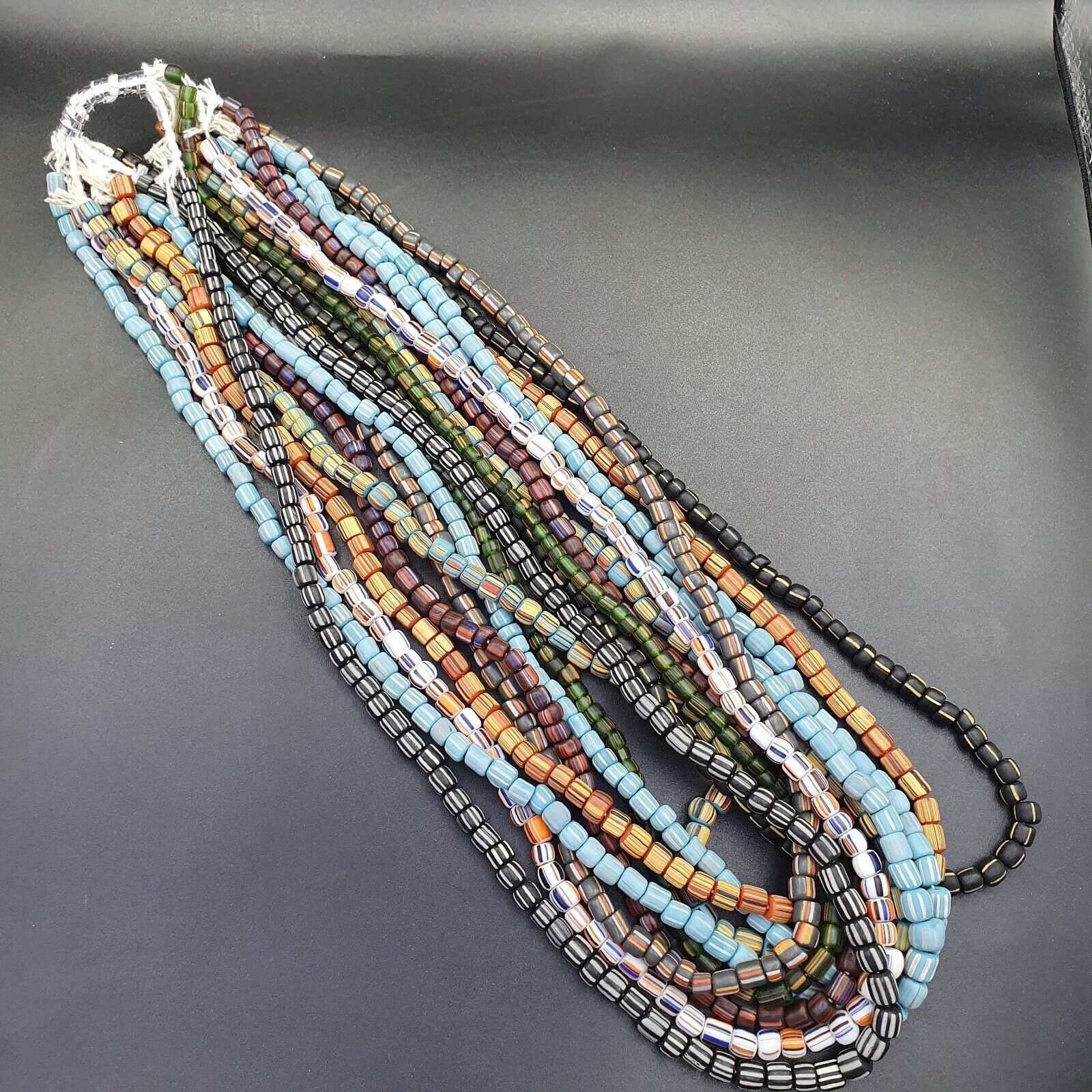 AA 10 Strands Vintage AFRICAN Multicolor Stripes GLASS BEADS 5-7MM necklace L8