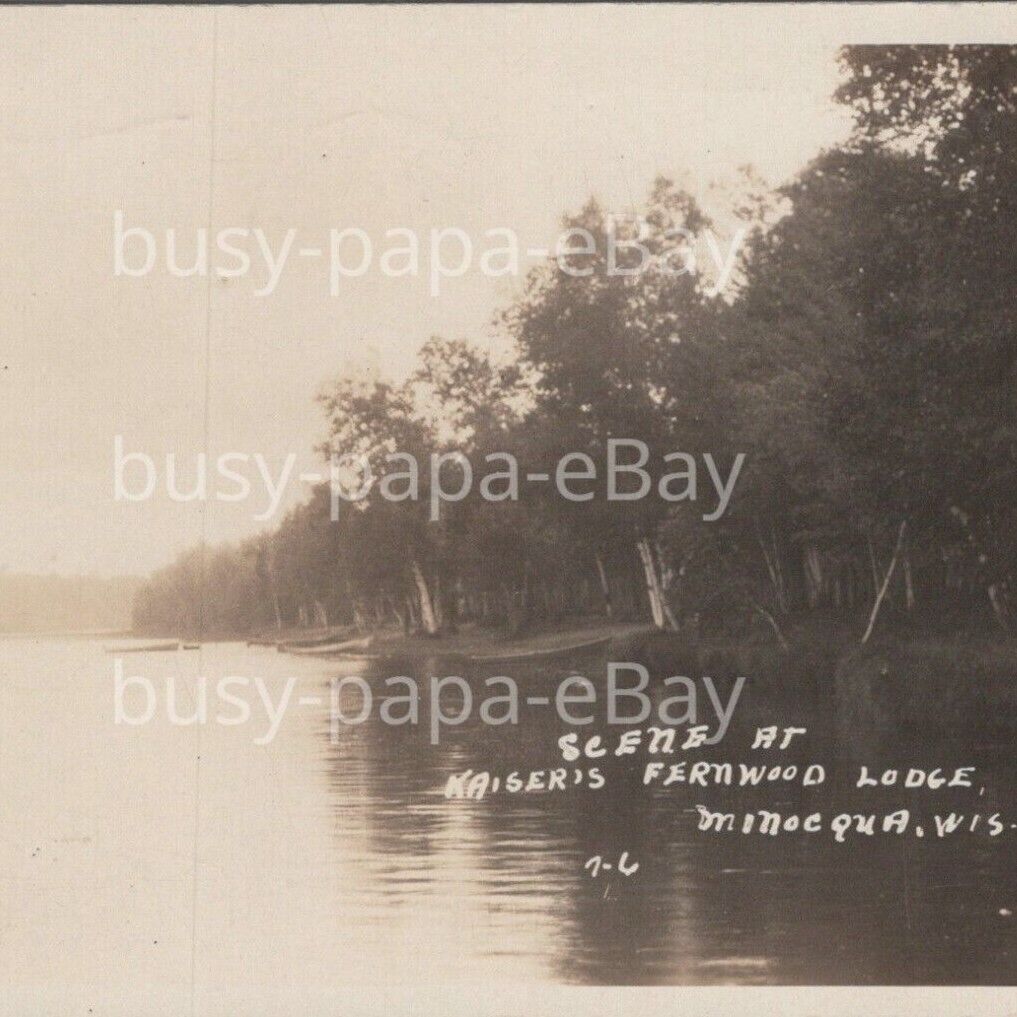 Vintage 1900s RPPC Kaiser\'s Fernwood Lodge Lake Minocqua Wisconsin WI Postcard