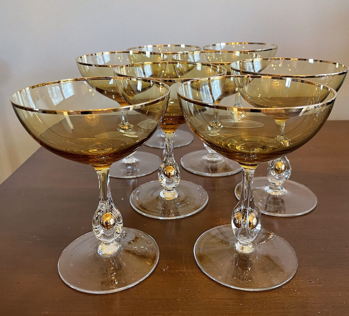 Vintage Lyngby Danish Crystal Champagne Glass MCM Gold Ball Amber Rare NICE 1 Ea