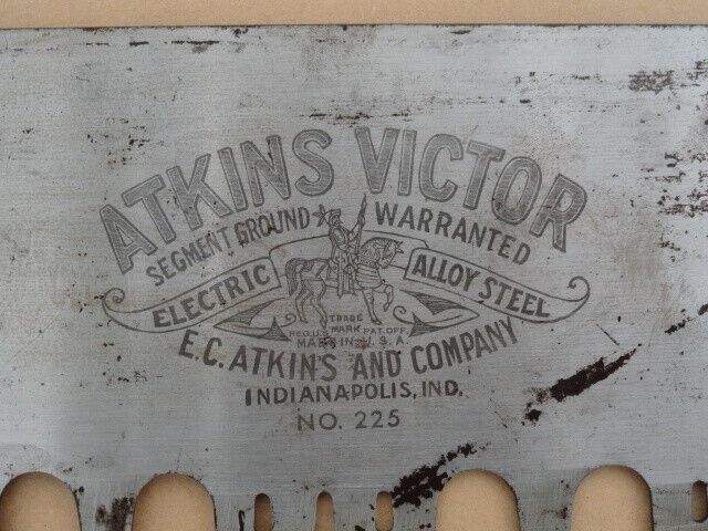 NOS ANTIQUE 2 MAN ATKINS VICTOR NO 225 CROSSCUT SAW LANCE PERFORATED CROSS CUT