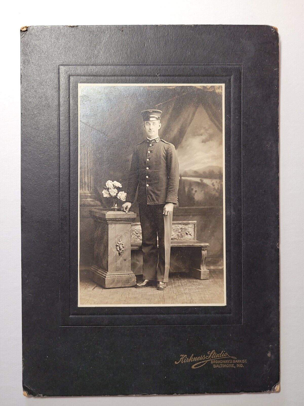 Antique Cabinet Card Photo WW1 US Military Pvt Howard Kirkness Studio, MD c1913