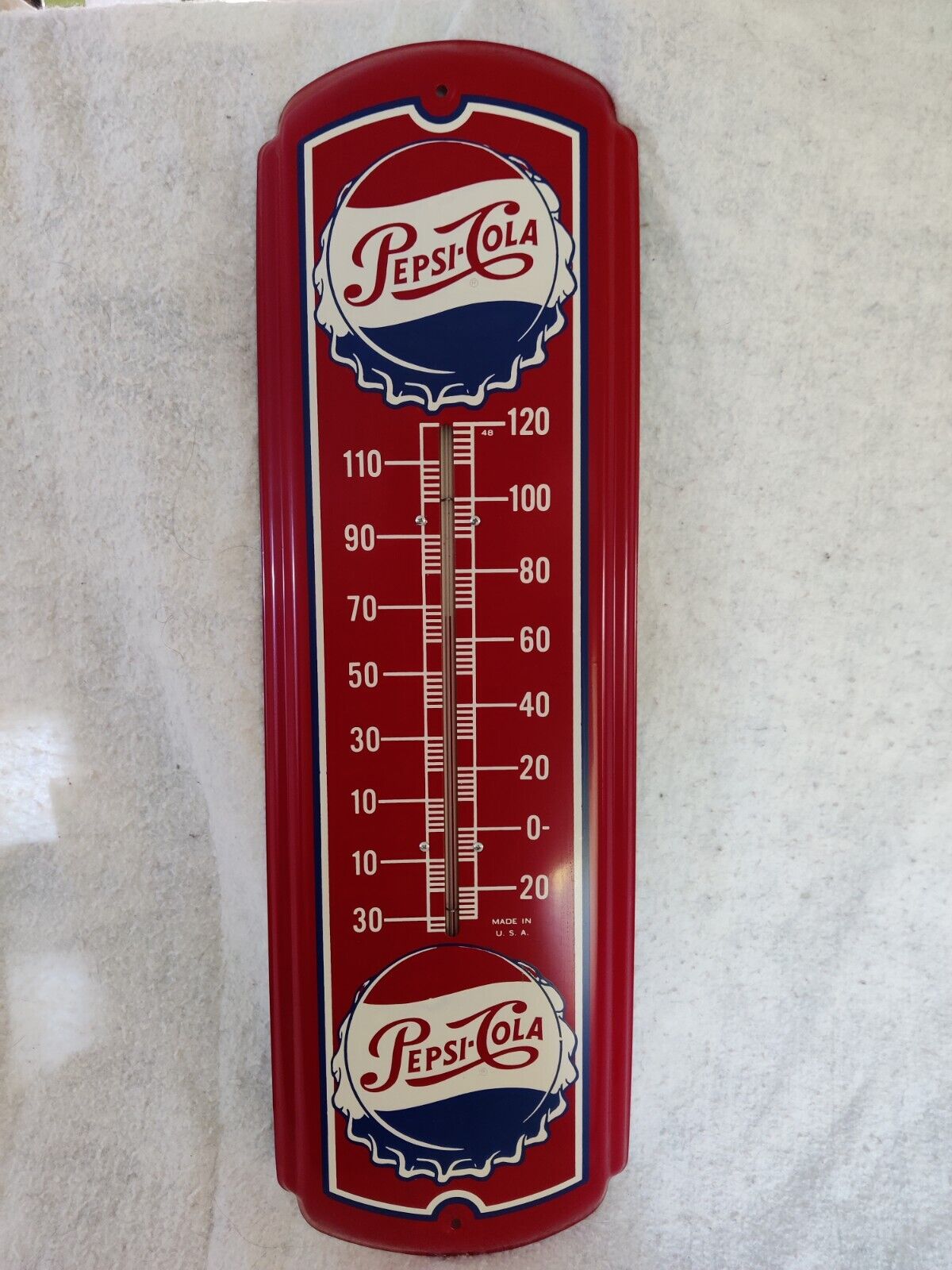 PEPSI-COLA Vintage Metal Thermometer - Red - Excellent Condition NIB