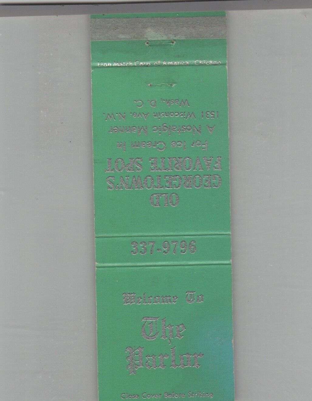 Matchbook Cover The Parlor Old Georgetown\'s Favorite Spot Washington, DC
