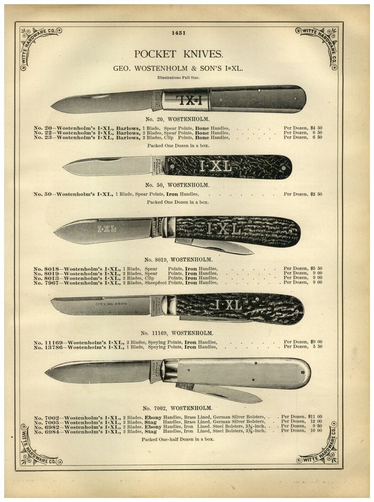 1902 PAPER AD 10 PG Geo. Wostenholm & Son IXL Pocket Knife Knives Cork Screw 