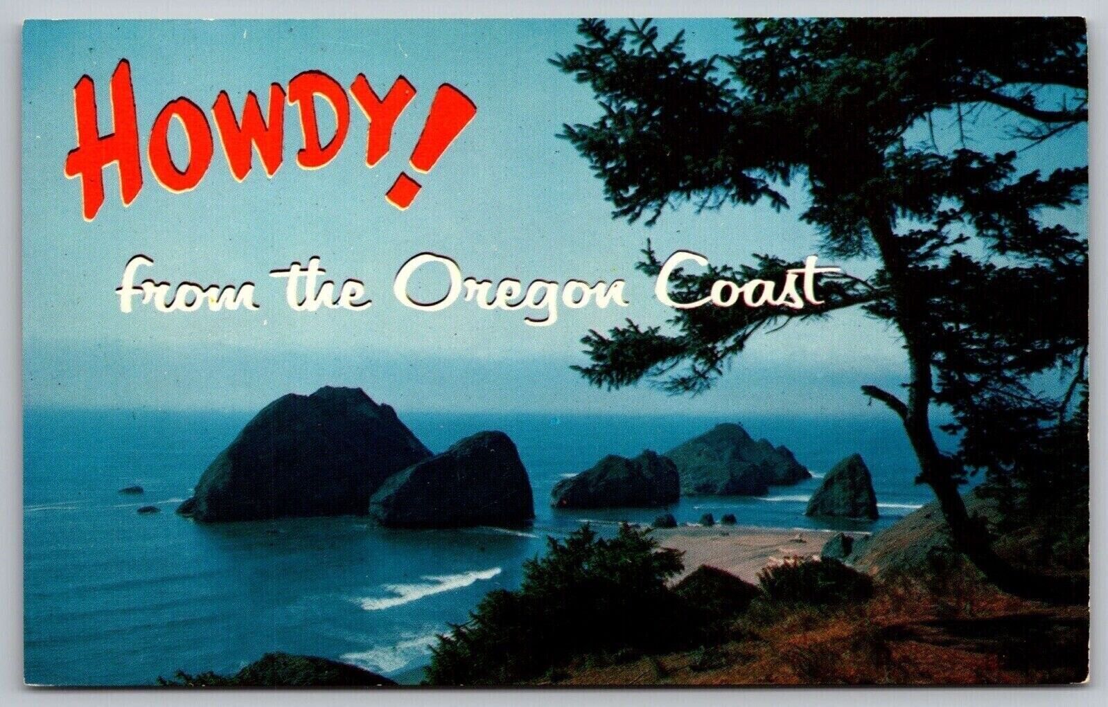 Postcard Howdy Oregon Coastline Pacific Ocean Scenic Beachfront Chrome
