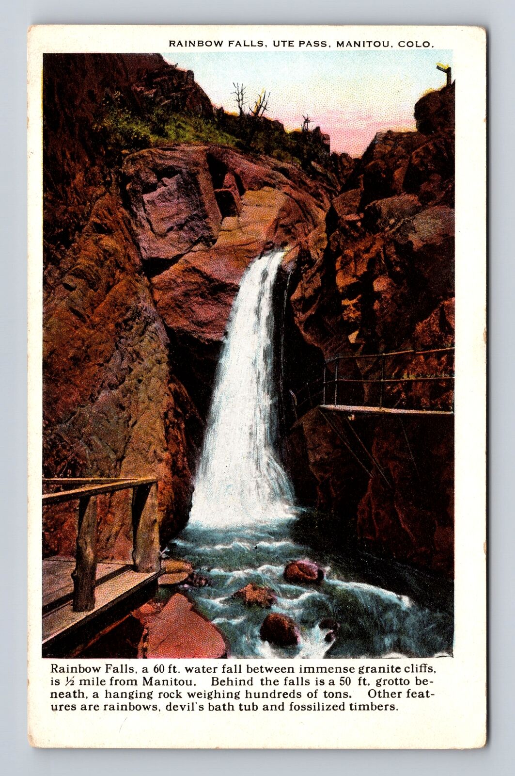 Manitou CO-Colorado, Ute Pass, Rainbow Falls, Antique Vintage Souvenir Postcard