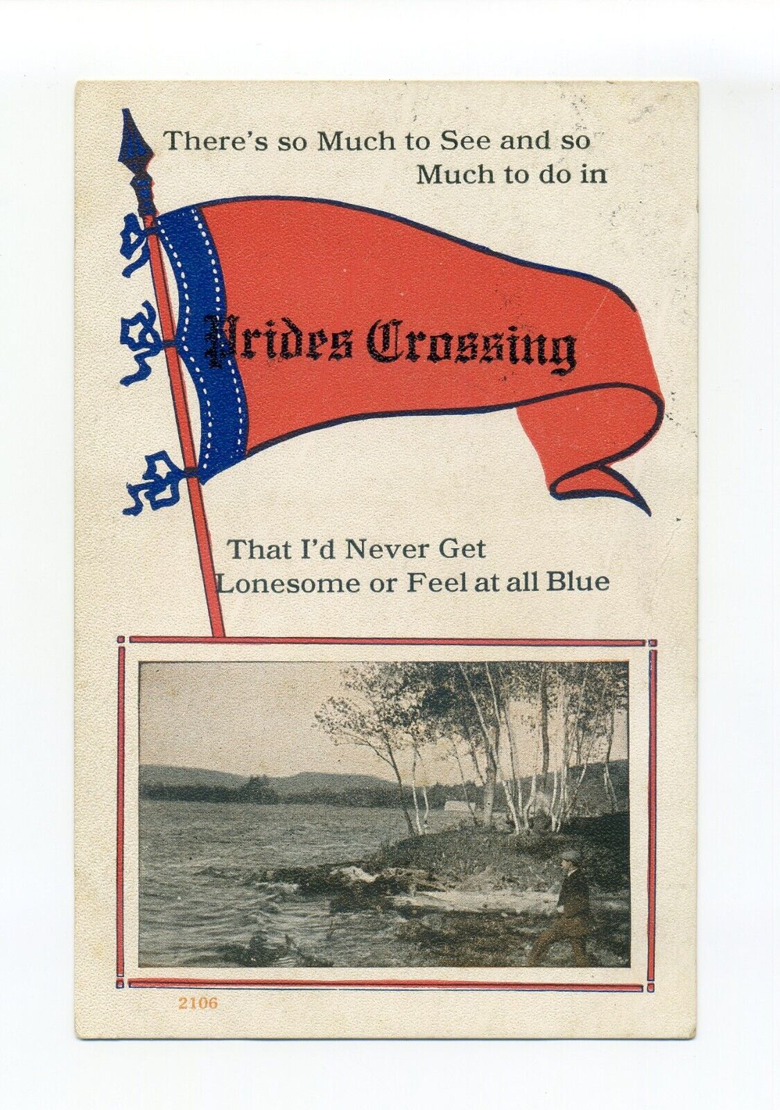 Prides Crossing, Beverly MA 1917 pennant postcard, so much to see and do