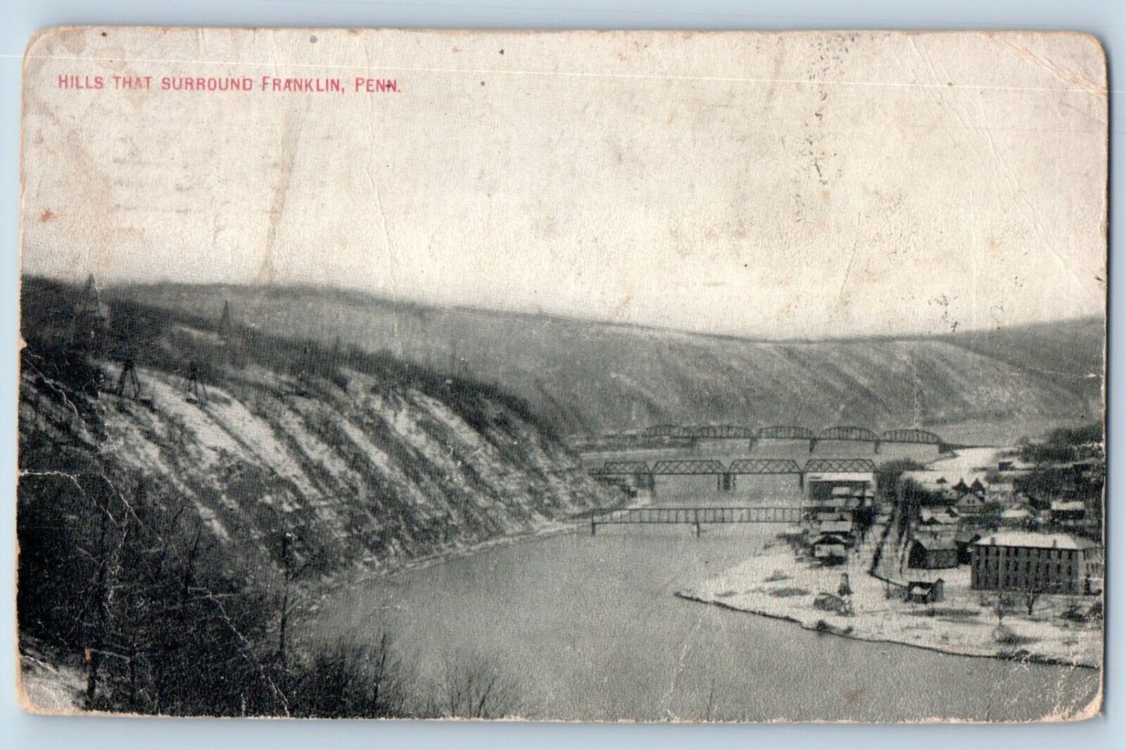 Franklin Pennsylvania PA Postcard Hills Surround Aerial View 1911 Vintage Posted