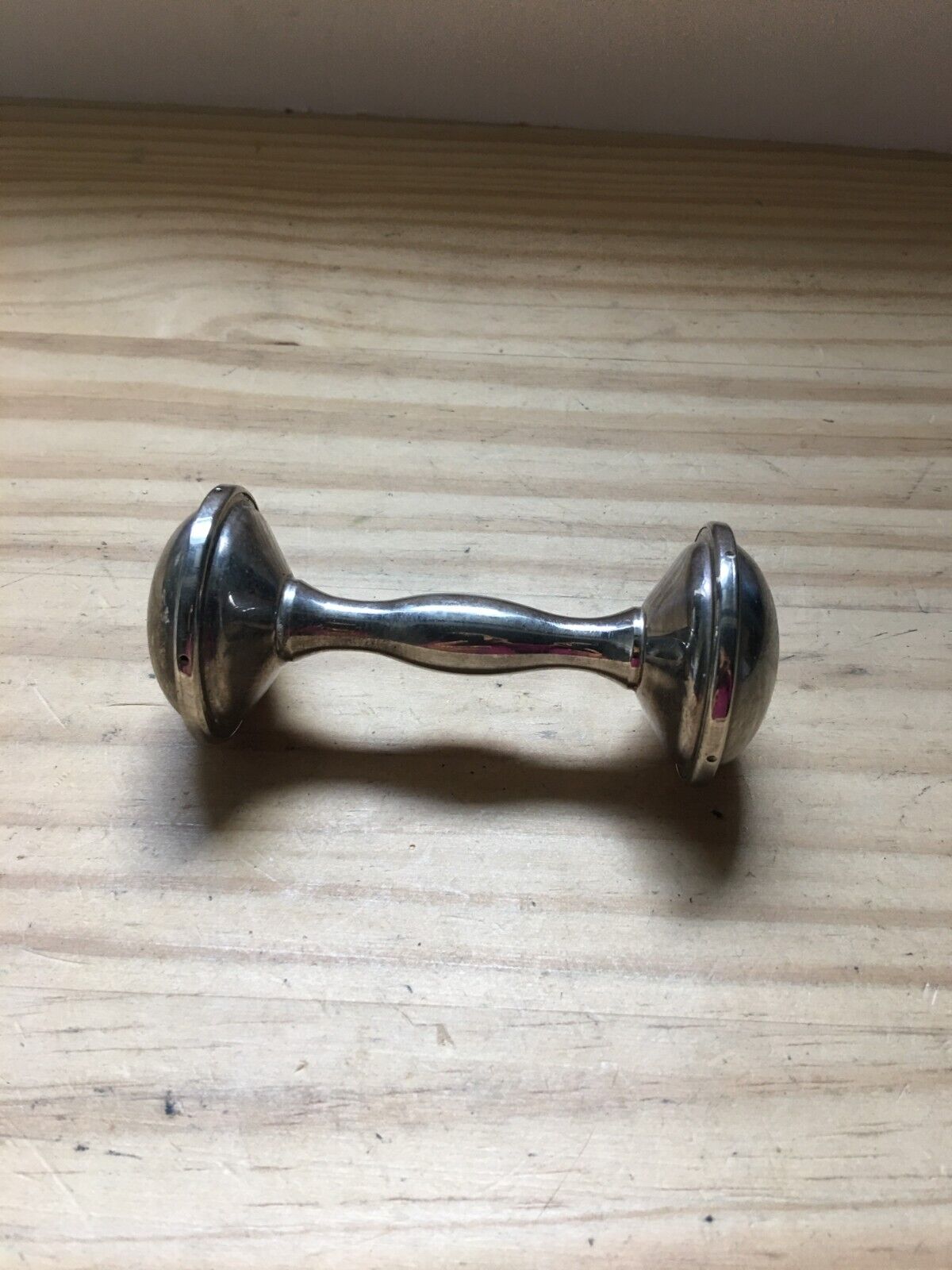 Vintage 1970s Silver Plated Barbell Dumbbell baby sculpting rattle 3.75\