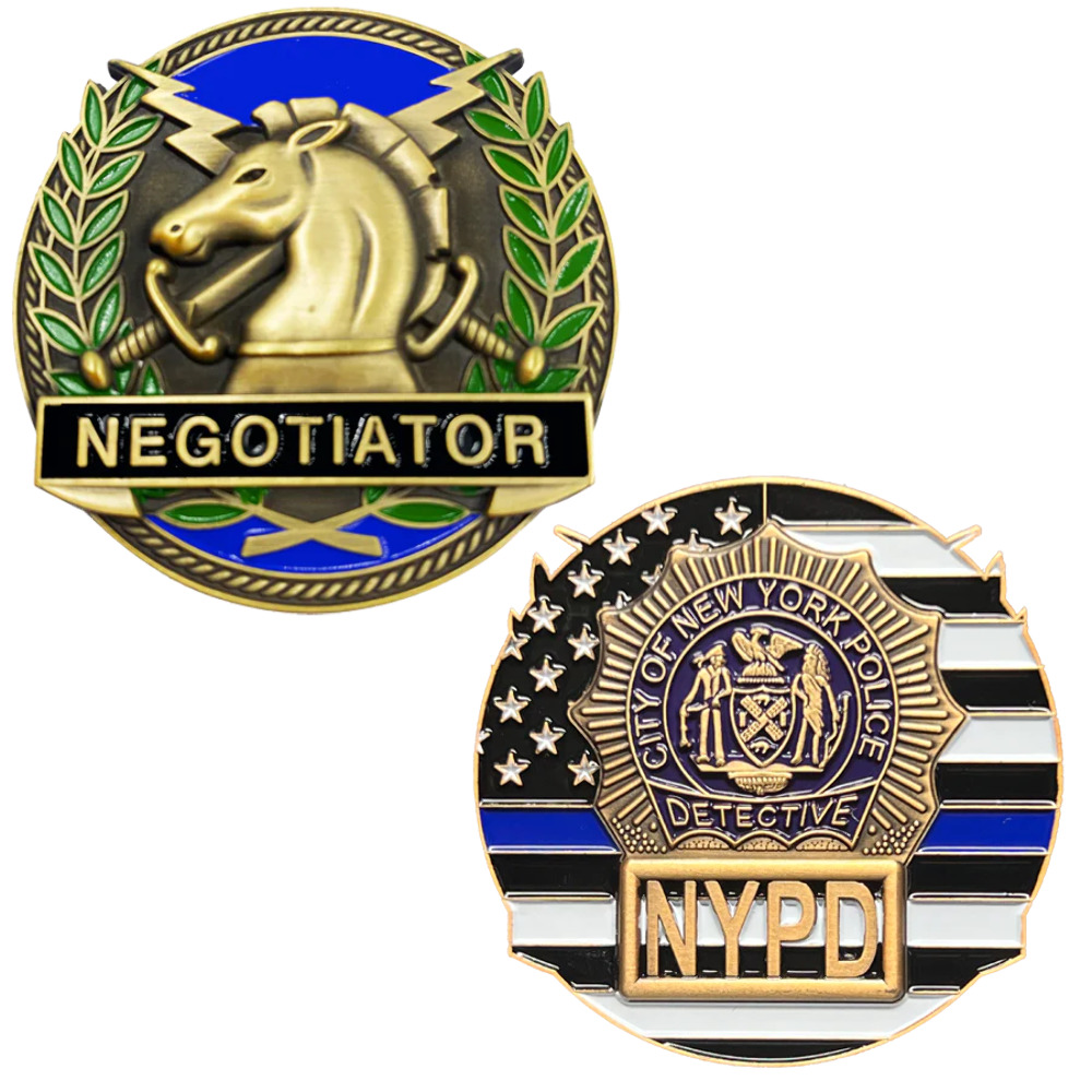 GL14-001 NYPD DETECTIVE New York City Police Negotiator Challenge Coin THIN BLUE