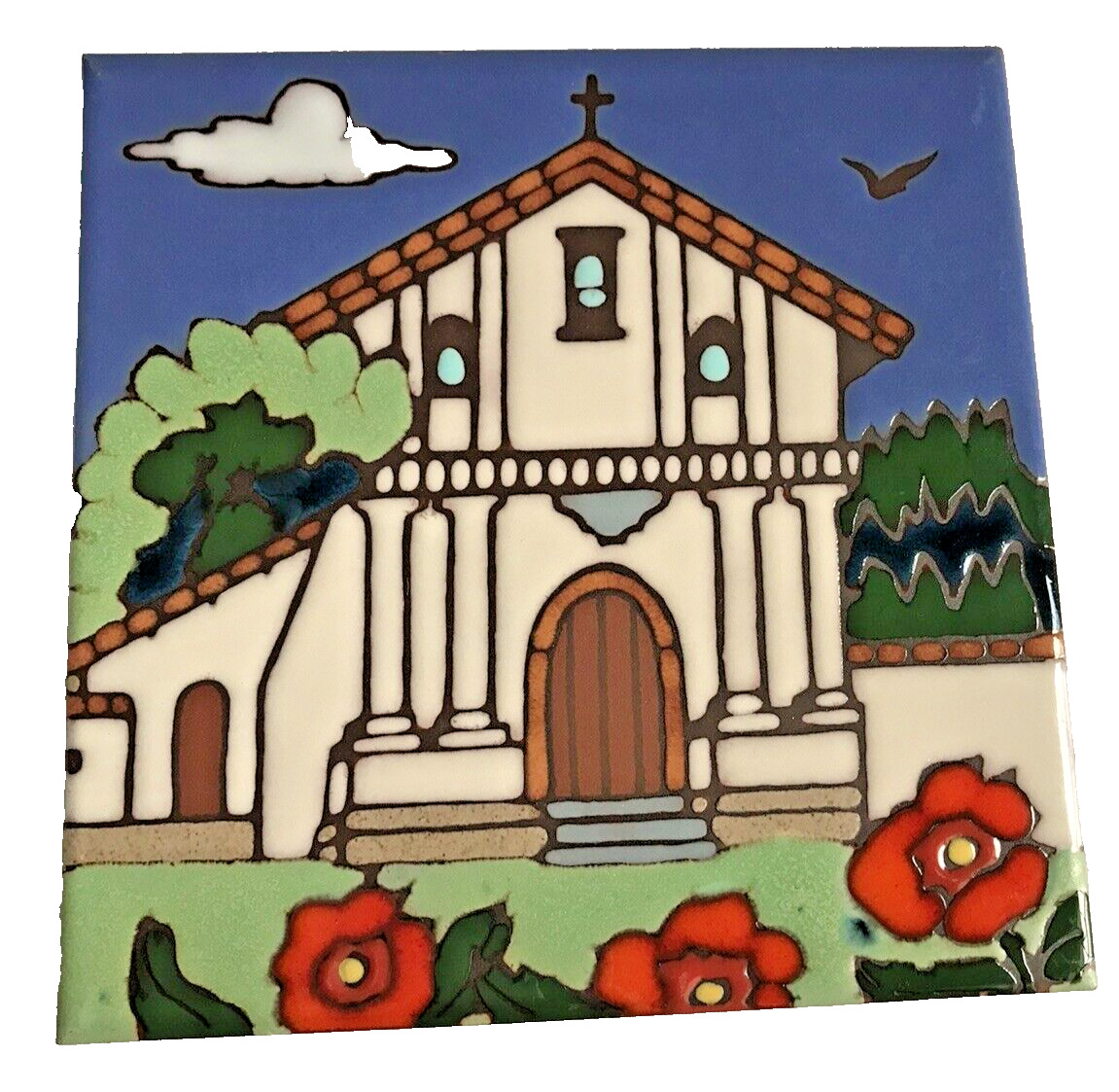 Triton Tile Hand Painted Hot Plate  San Francisco-Sixth Mission Dolores Church