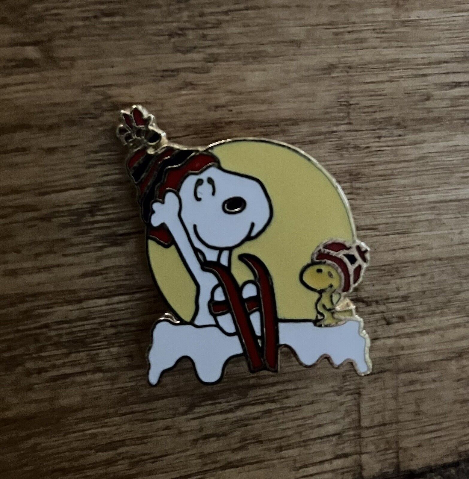 Vintage Peanuts Snoopy Woodstock Skiing Collectible Enamel Pin