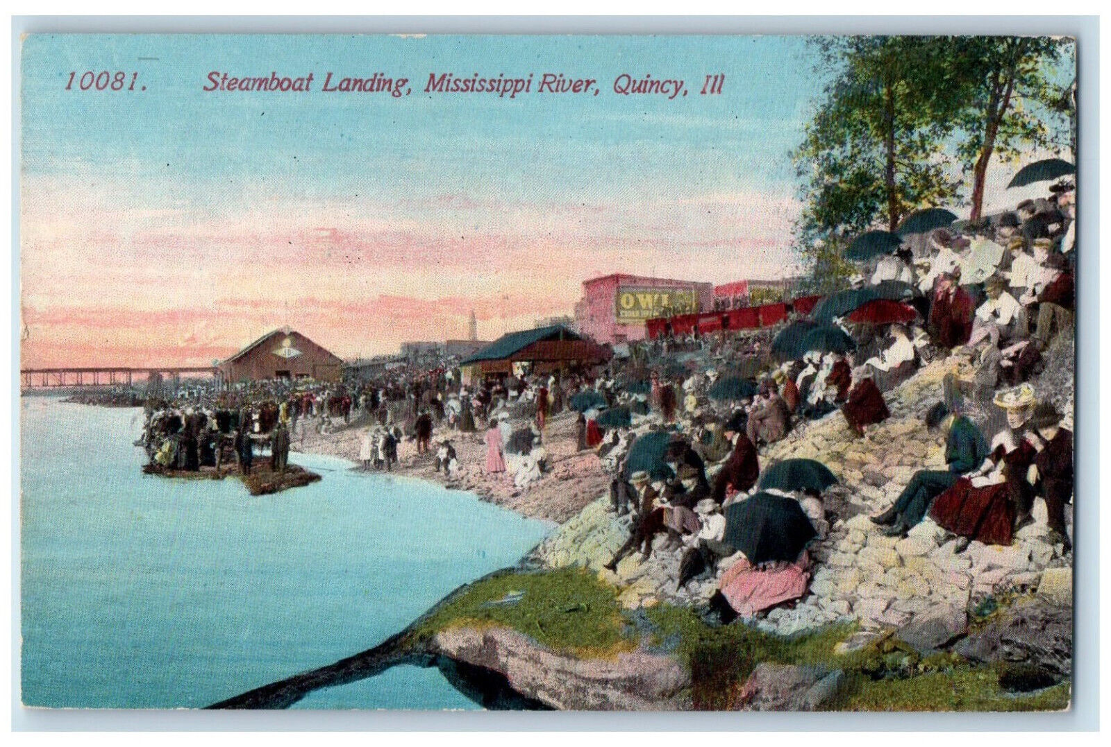 c1910 Steamboat Landing Mississippi River Quincy Illinois IL Antique Postcard