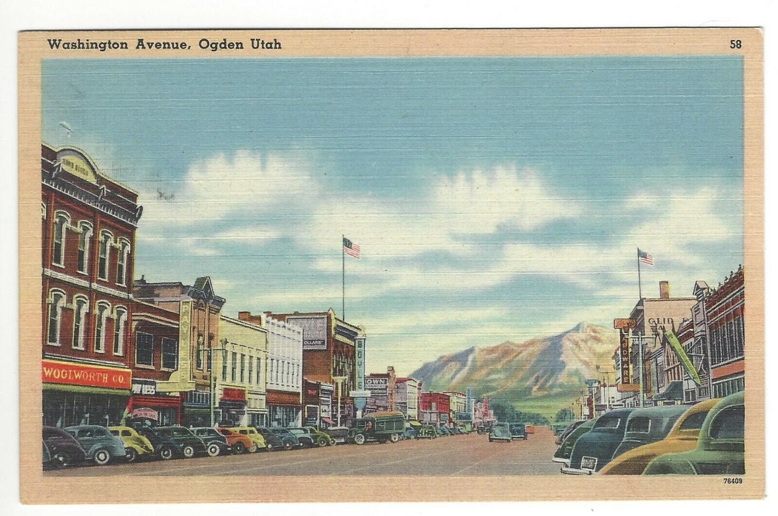 Washington Avenue, Ogden, Utah, Vintage Cars, c 1940's Linen Postcard Unused