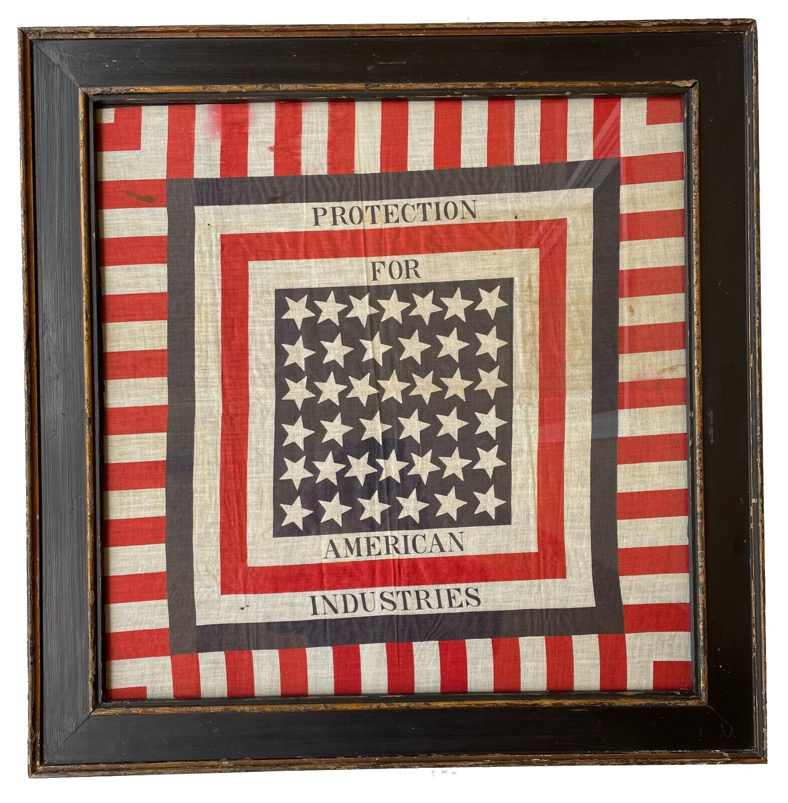 Circa 1880s ANTIQUE 39 Star American Presidential Flag Banner Folk Art