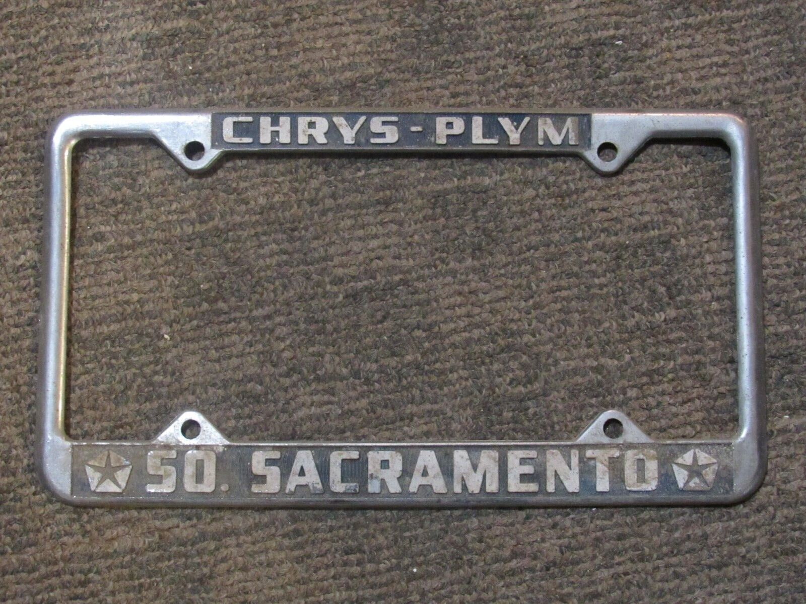 Vintage So. Sacramento Chrysler Plymouth Metal License Plate Frame Embossed Rare