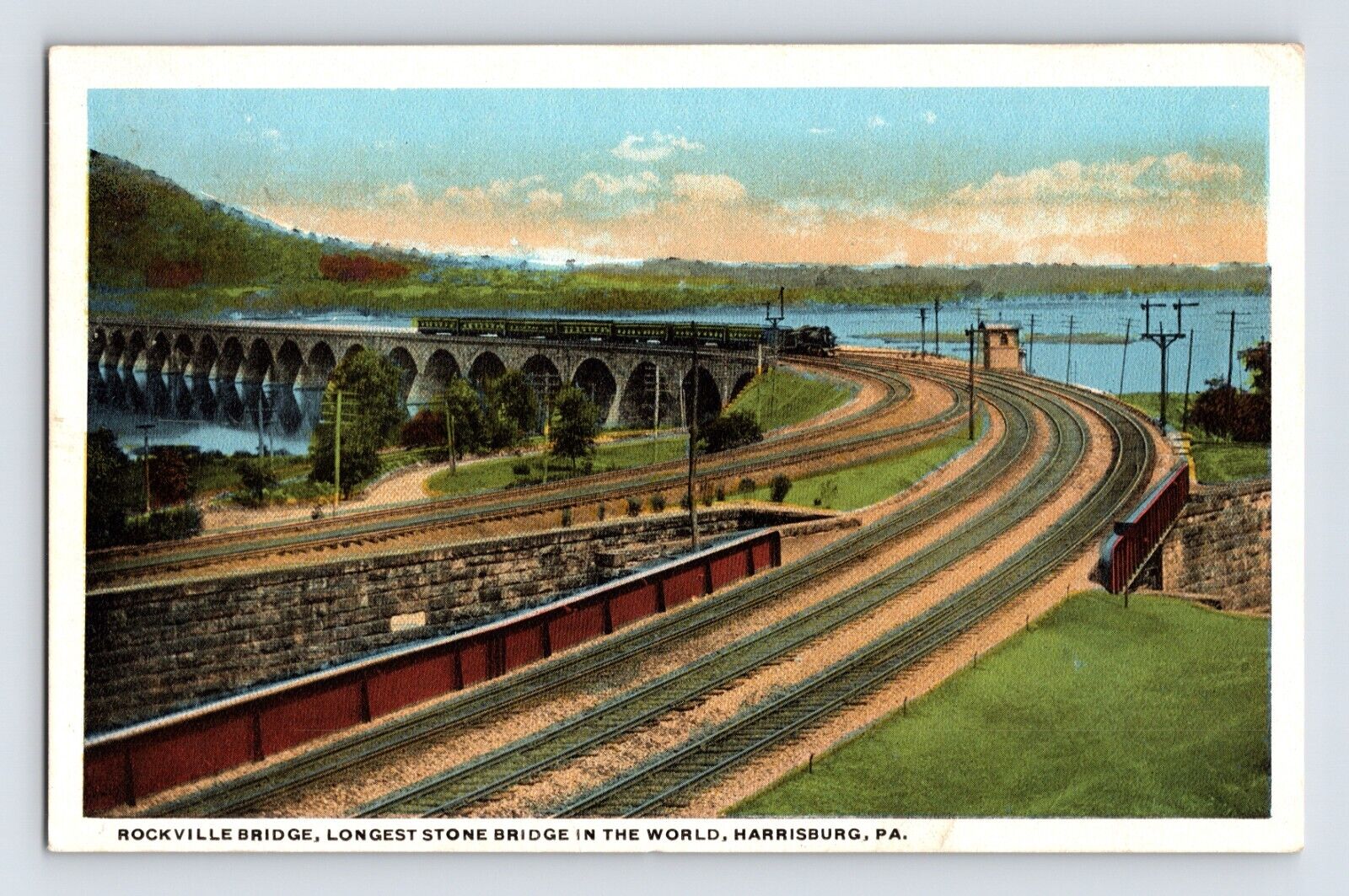 Postcard Pennsylvania Harrisburg PA Rockville Bridge Train 1930s Unposted