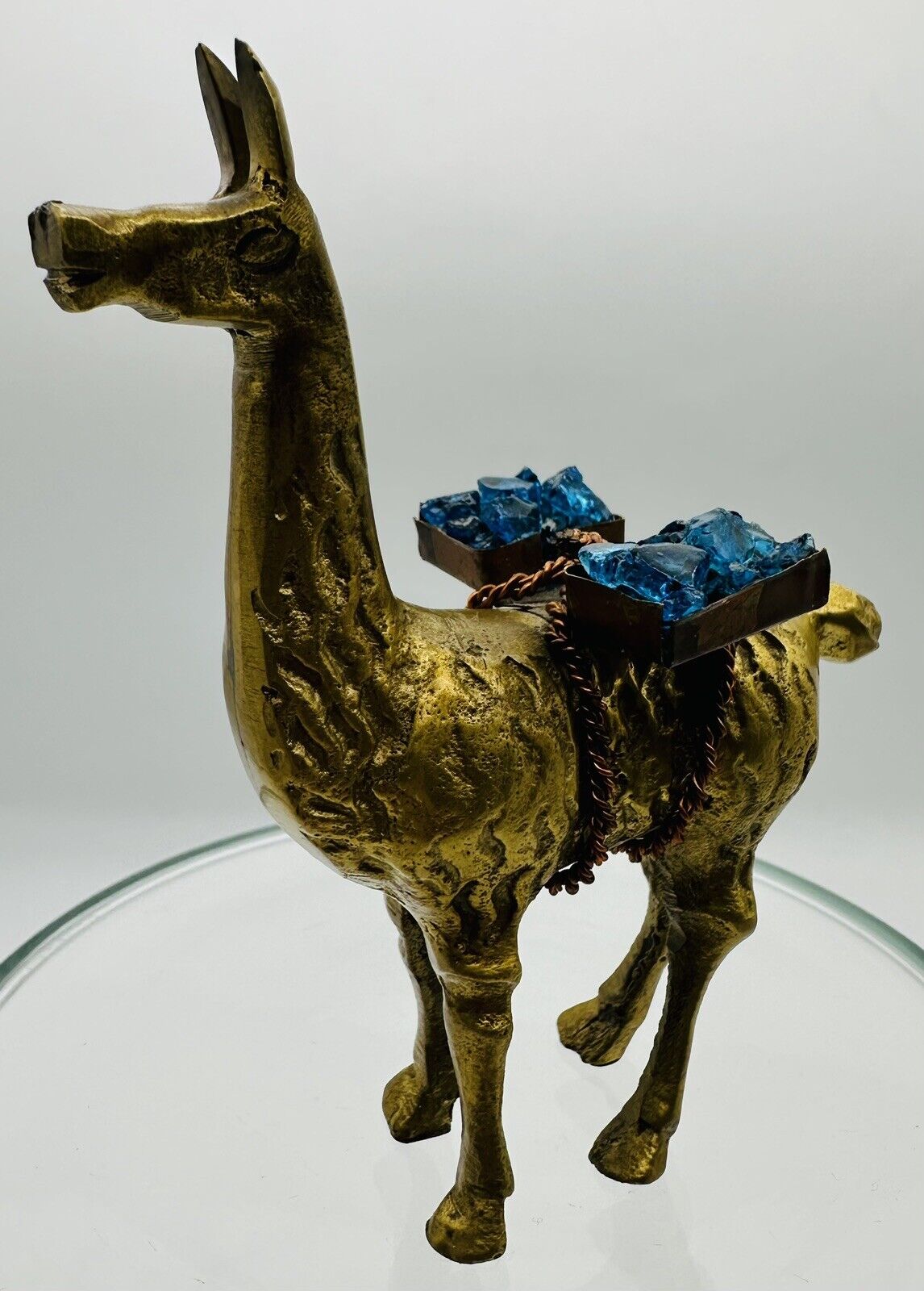 Old Brass Llama Alpaca Figure Animal With Jeweled Saddle Bags Mining Figurine ￼