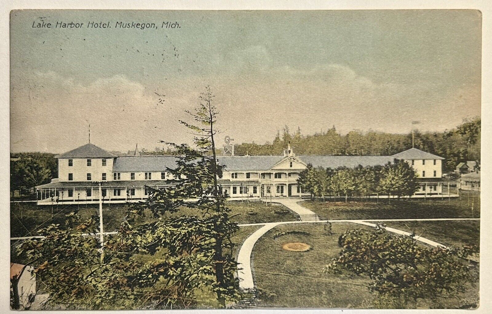 Lake Harbor Hotel, Muskegon Michigan. 1908 Vintage Postcard