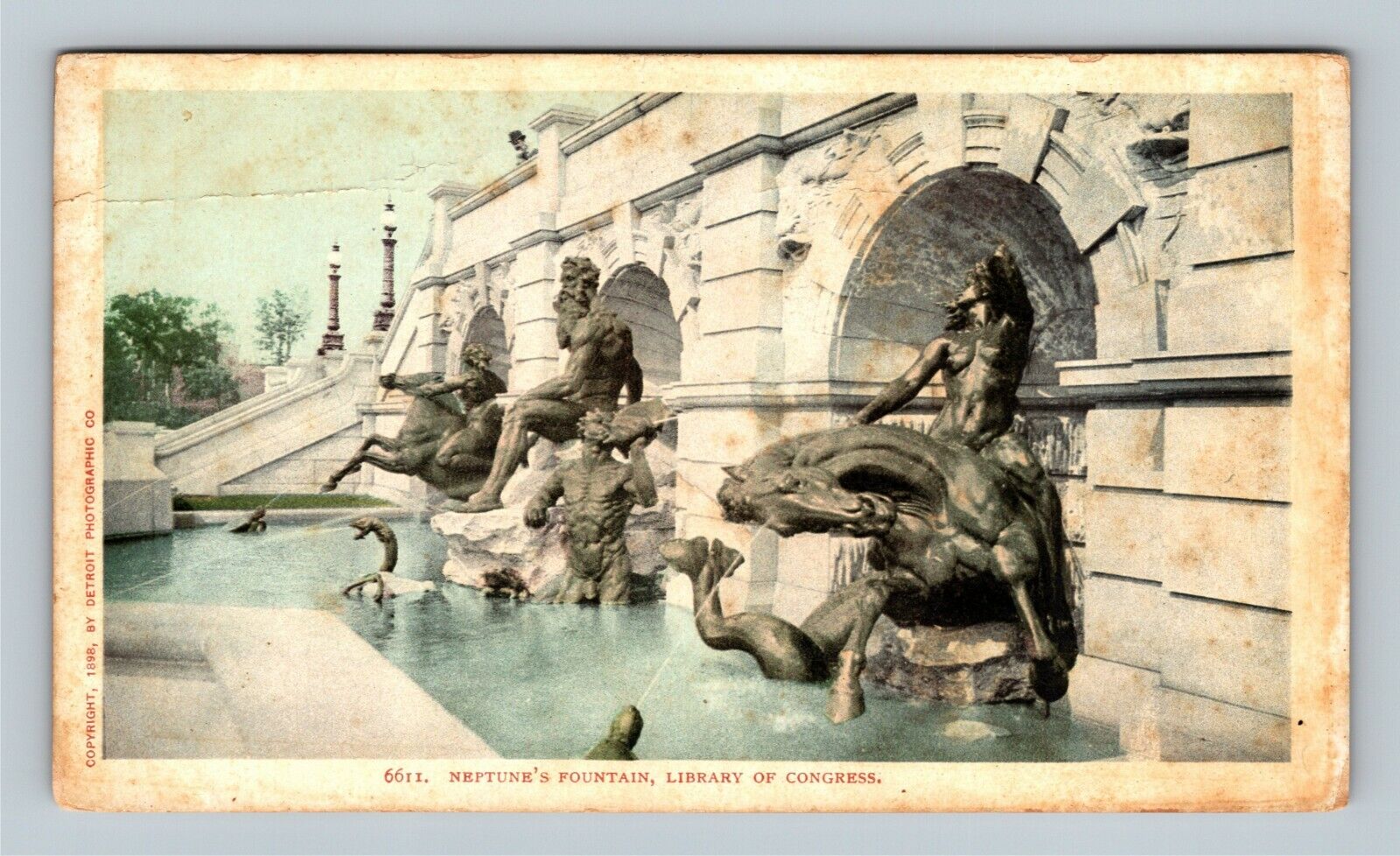 Neptune\'s Fountain, Library Congress, Washington DC Vintage Postcard