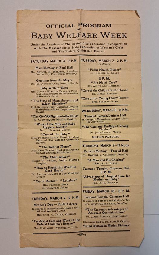 1915 Official Program Handbill Baby Welfare Week Boston Mass. Health Broadside
