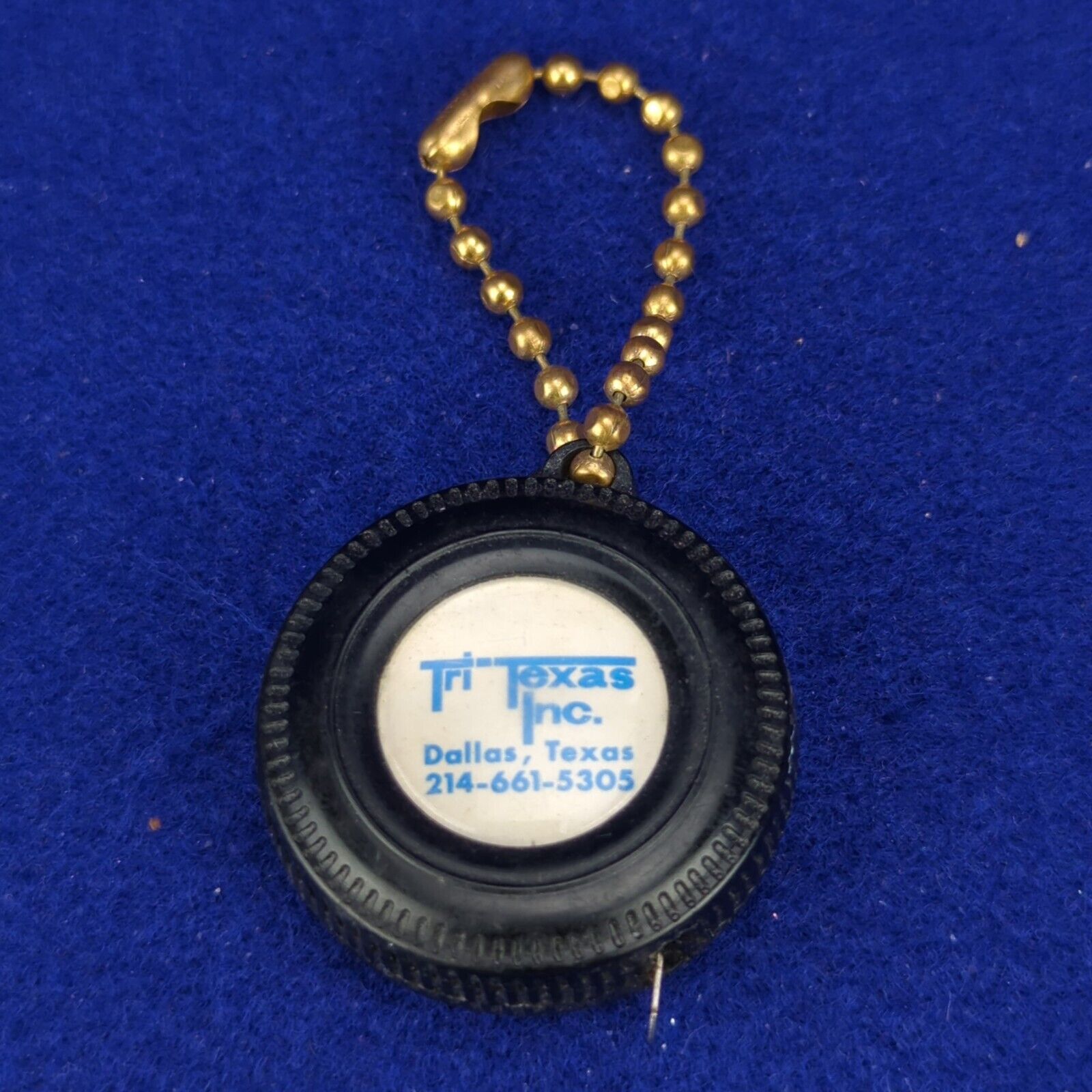 Vintage Tri Texas Inc Advertisement Retractable Measuring Tape Tire Key Chain