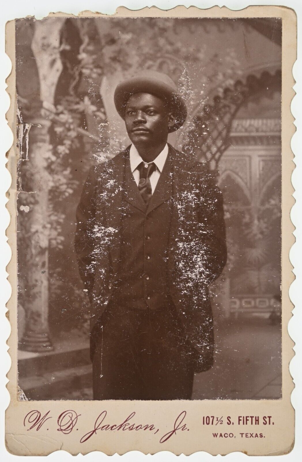 CIRCA 1890s CABINET CARD JACKSON HANDSOME NAMED AFRICAN AMERICAN MAN WACO TEXAS