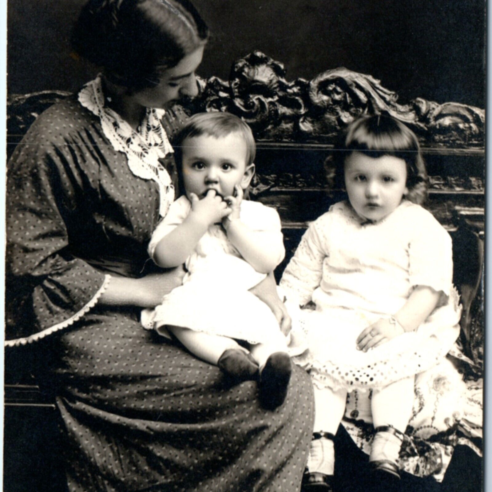 c1910s Cute Mother & Children RPPC Baby Boy & Girl Adorable Real Photo PC A139