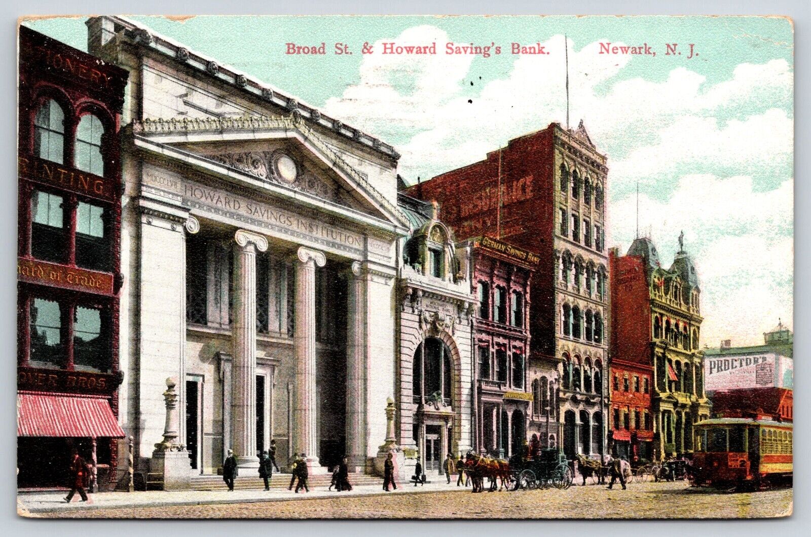 Original Vintage Antique Postcard Newark, NJ Howard Savings Bank People Street