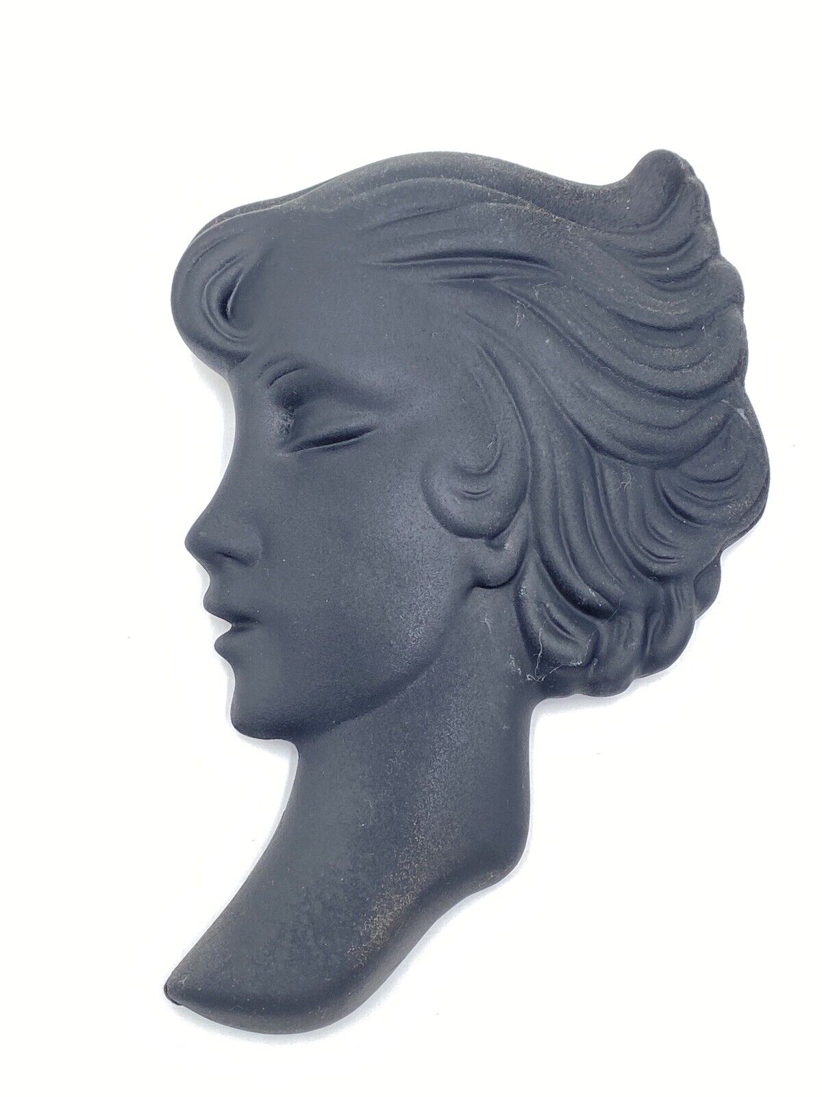 Vtg Plaster Chalkware Silhouette Woman Head Face Wall Art Deco Black 6.25x4 FLAW