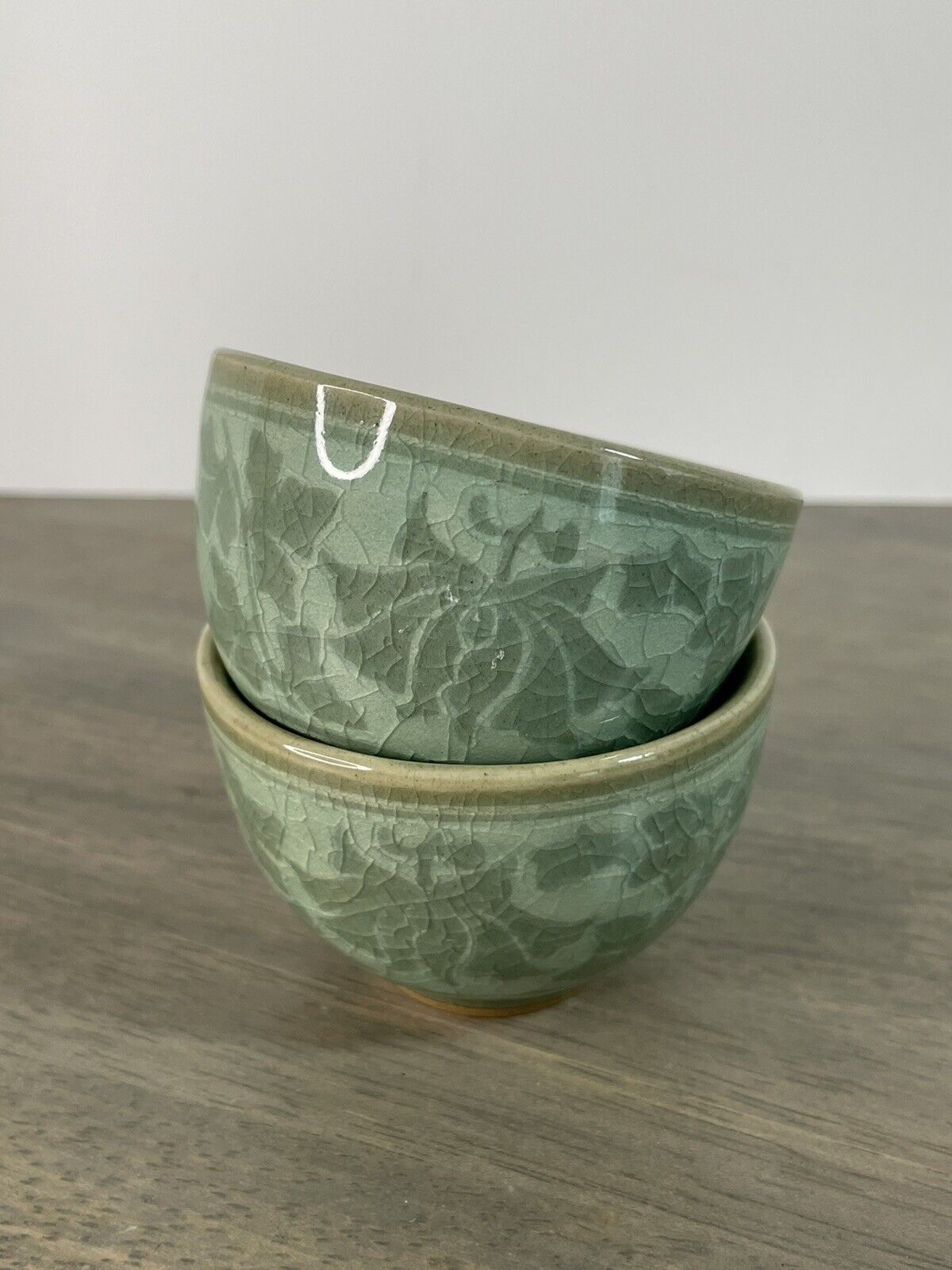 Antique/ Vintage Celadon SAKI TEA SAUCE CUPS Set of 2 Leaves