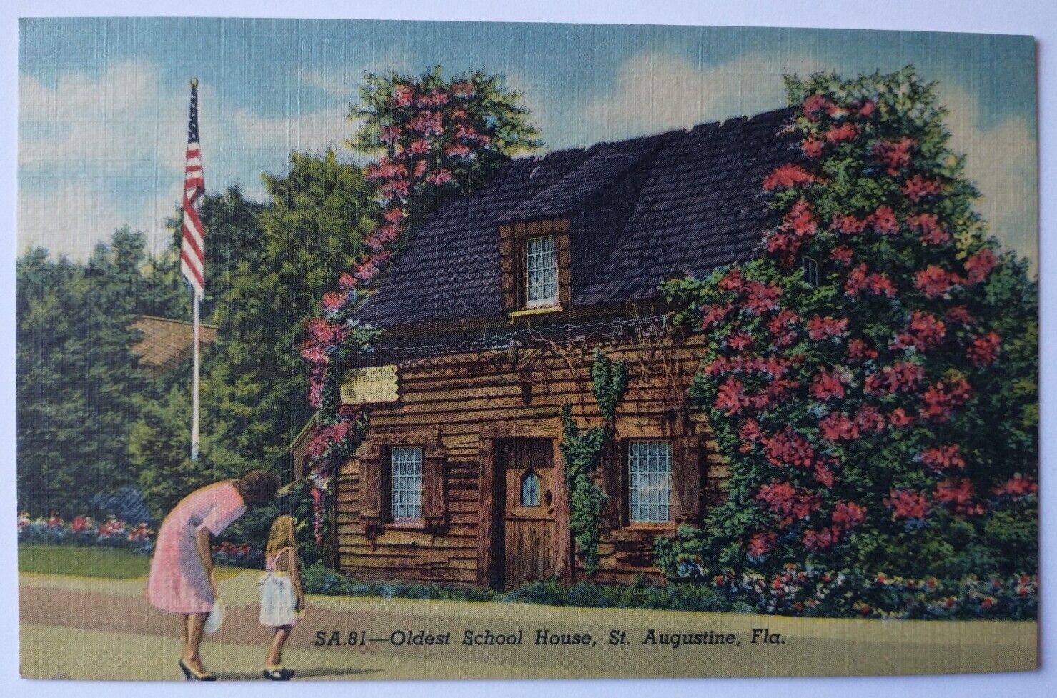 Postcard Florida St. Augustine Oldest School House S.A.81 VTG Linen Postcard 