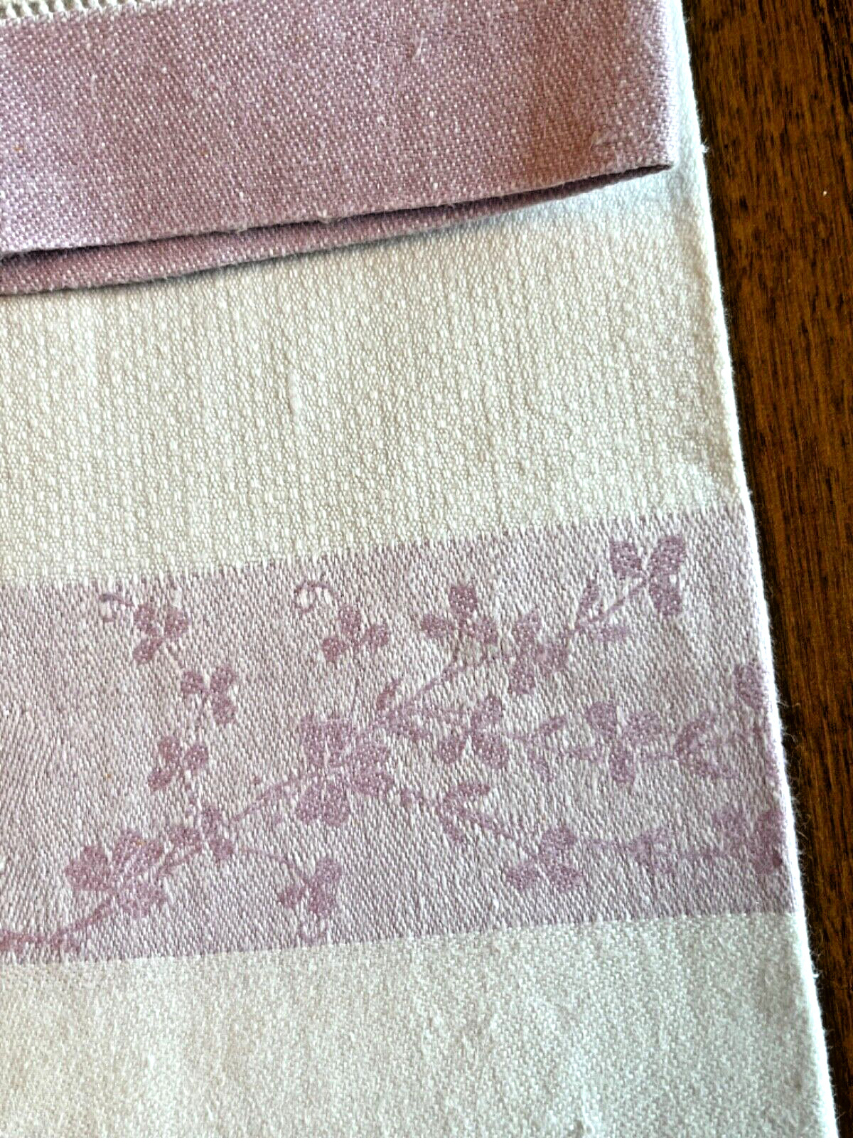 Pr Antique Huck Linen Damask Towels Hemstitched Border Lavender