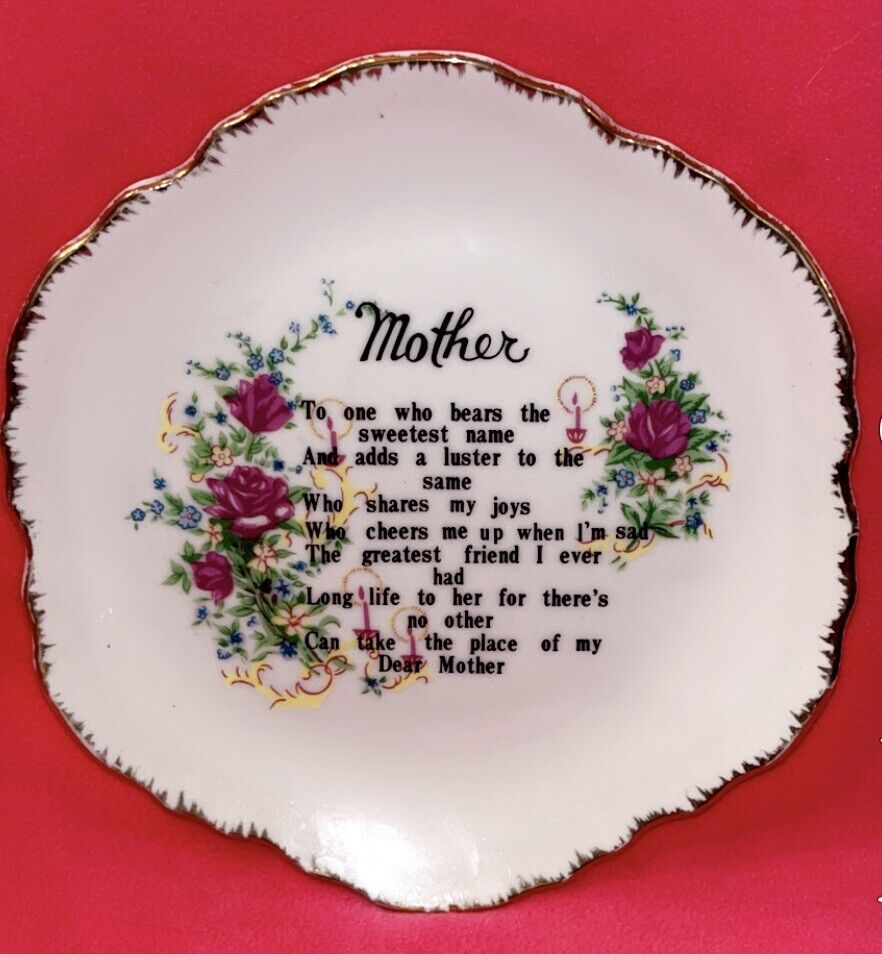 Vintage Decorative Ceramic Mother Plaque Plate Gold Leaf Edge Mother’s Day