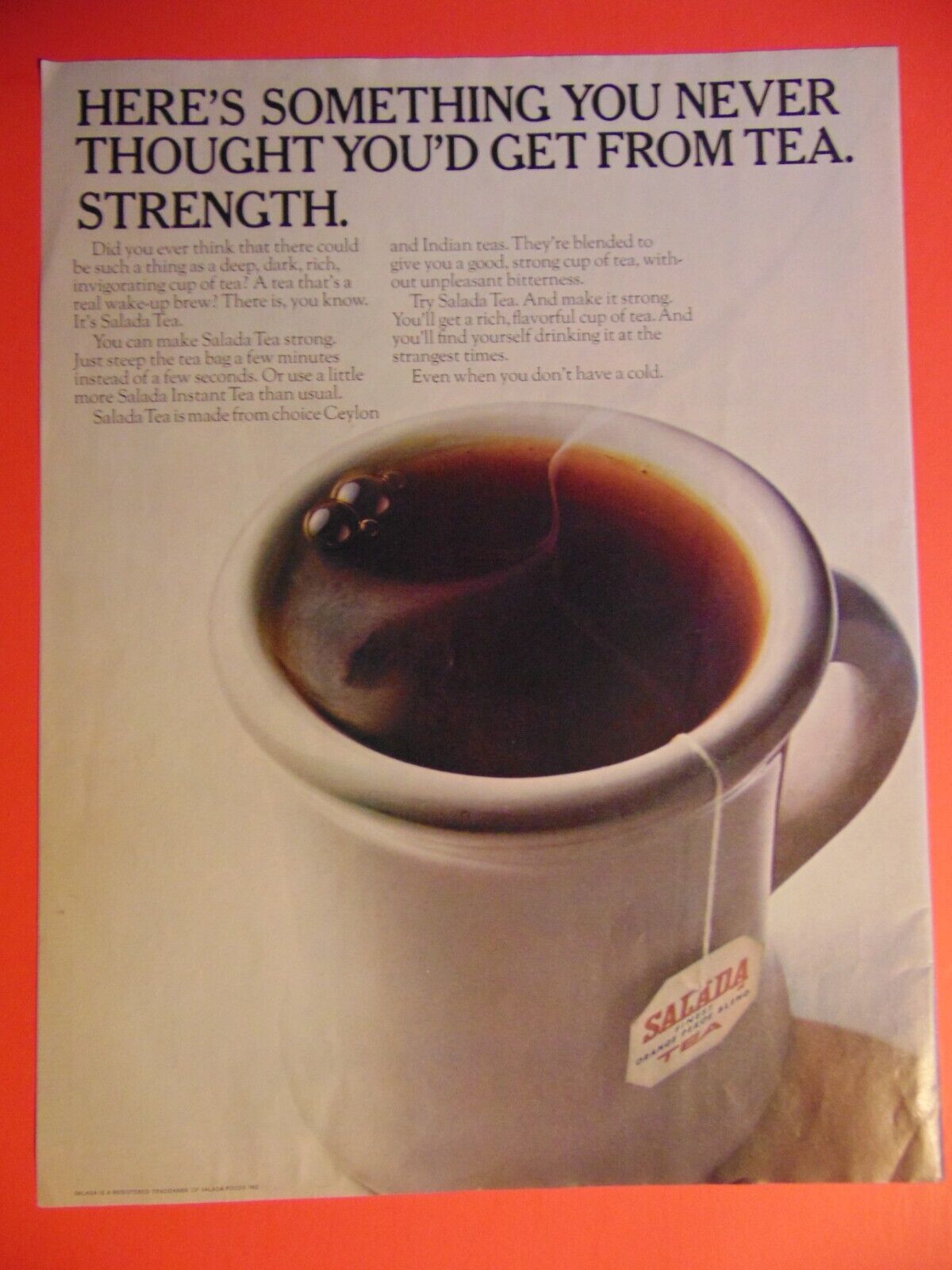 1964 MUG of SALADA TEA Get STRENGTH photo art print ad